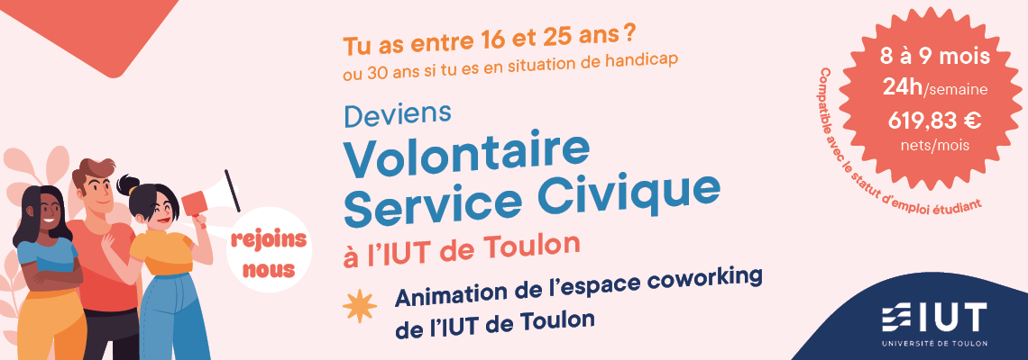 L'IUT de Toulon recrute un volontaire en Service Civique pour animer son espace coworking